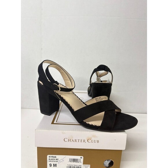 Charter Club Sandals Women's Kyraa Ankle Strap Black Casual Block Heels Sz 9M - Picture 1 of 7